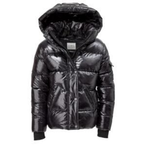 S13 / SAM - Little Girls black Down Puffer Jacket hooded full zip up Coat size 4